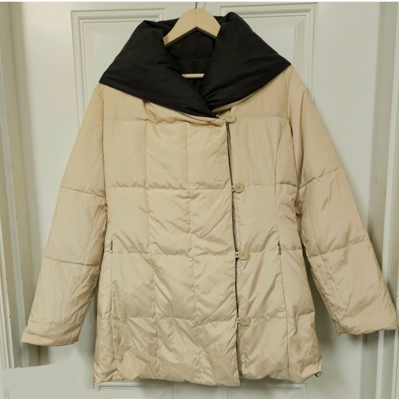 Zara Brown white reversible hooded quilted puffer jacket winter cozy size L - Picture 4 of 14